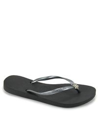 Havaianas | Metallic Slim Crystal Flower - Grey Rubber Flip Flop | Lyst