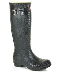 HUNTER | Boa Tall - Black Croco Embossed Rubber Boot | Lyst