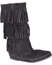 Minnetonka | Black Suede Fringe Boot | Lyst