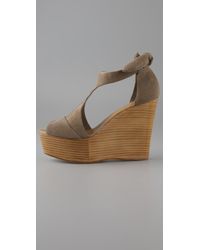 7 For All Mankind | Green Kristen - Khaki Suede Wedge | Lyst