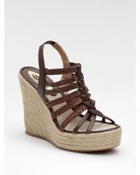 Elie Tahari | Brown Strappy Espadrille Wedge Sandals | Lyst