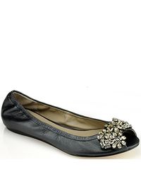 Vera Wang Lavender | Luna - Jeweled Black Leather Open Toe Ballet | Lyst