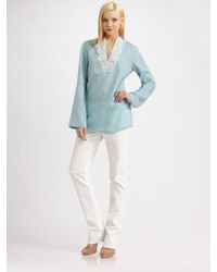 Lafayette 148 New York | Blue Kiley Beaded Linen Tunic Top | Lyst