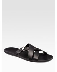Ferragamo | Black Leather Sandals for Men | Lyst