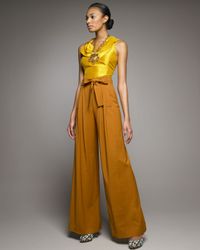 Oscar de la Renta | Brown Tie-waist Wide-leg Pants | Lyst
