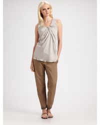 Brunello Cucinelli | Gray Wool Gauze Drape Front Cardigan | Lyst