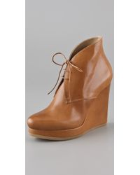 Jil Sander | Brown Lace Up Wedge Booties | Lyst