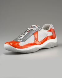 Lyst - Prada Patent Leather Sneaker, Orange in Orange for Men