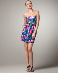 Shoshanna | Multicolor Strapless Tulip-print Dress | Lyst