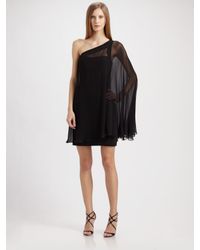 Aidan Mattox | Black One-shoulder Chiffon Cocktail Dress | Lyst