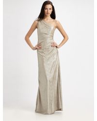 David Meister | Metallic Matelasse One-shoulder Gown | Lyst