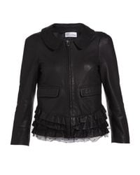 RED Valentino | Black Leather Ruffle Jacket | Lyst