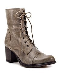 Steve Madden | Brown Graanie - Stone Leather Combat Boot with Heel | Lyst