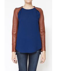 3.1 Phillip Lim | Blue Raglan Leather Sleeve Top | Lyst