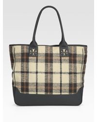 Tory Burch | Natural Plaid Wool & Leather Rain Tote | Lyst
