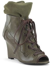 7 For All Mankind | Green Madelyn Olive Peep Toe Bootie | Lyst