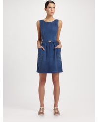 Prada | Black Canvas Sleeveless Belted Dress | Lyst