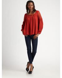 The Addison Story | Brown Lace Trimmed Top | Lyst