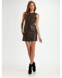 Vince | Brown Lambskin Leather Mini Dress | Lyst