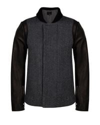 3.1 Phillip Lim | Gray Leather Sleeve Slim Fit Peacoat for Men | Lyst
