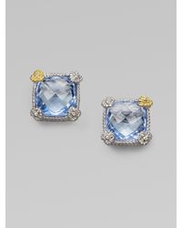 Judith Ripka | Blue Quartz, Diamond, Sterling Silver & 18k Yellow Gold Earrings | Lyst