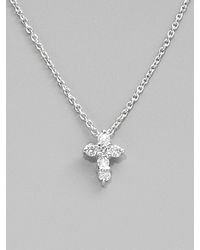 Roberto Coin | Diamond 18k White Gold Baby Cross Necklace | Lyst