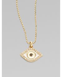 Sydney Evan | Metallic Diamond, 14k Yellow Gold & Enamel Evil Eye Necklace | Lyst