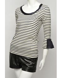 Sacai | Black Striped Ruffle-sleeve T-shirt | Lyst