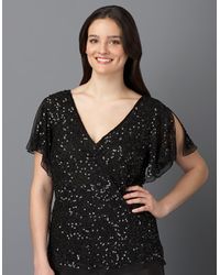 Adrianna Papell | Black Plus Plus V Neck Sequin Top | Lyst