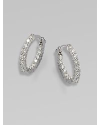 Roberto Coin | Metallic 18k White Gold Diamond Extra Small Hoop Earrings | Lyst