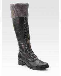 Cole Haan | Gray Air Whitley Leather Knit-cuff Knee-high Boots | Lyst