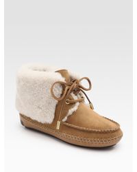 Tory Burch | Brown Nathan Suede and Shearling Ankle Boots | Lyst