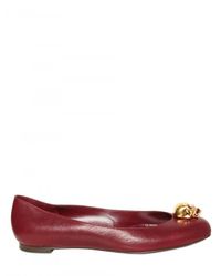 Alexander McQueen | Red Gold Metal Skull Leather Flats | Lyst