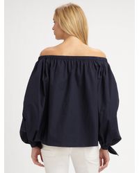 Saint Laurent | Blue Off-the-shoulder Cotton Blouse | Lyst