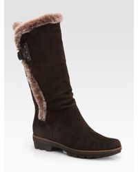 Aquatalia | Brown Shearling & Suede Mid-calf Boots | Lyst
