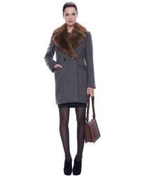 French Connection | Gray Anderson Fur Collar Coat | Lyst