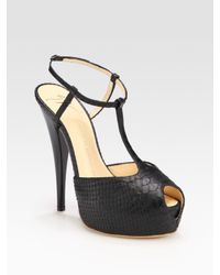 Giuseppe Zanotti | Black Snake-print Leather Peep Toe T-strap Platform Sandals | Lyst