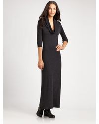James Perse | Black Three-quarter Sleeve Cowlneck Maxi Dress | Lyst