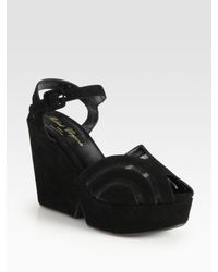 Robert Clergerie | Black Suede and Semi-sheer Mesh Wedge Sandals | Lyst
