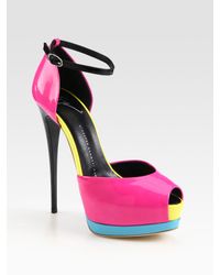 Giuseppe Zanotti | Multicolor Colorblock Patent Leather Peep Toe Platform Pumps | Lyst