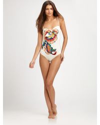 Tory Burch | White Wildflower One-piece Bandeau Swimsuit | Lyst