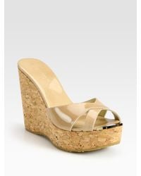 Jimmy Choo | Natural Perfume 120 Patent Leather And Cork Wedge Sandals | Lyst