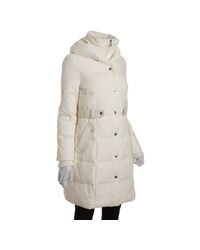 Lyst - Dkny Ivory Quilted Pillow Collar Belted Down Coat in White