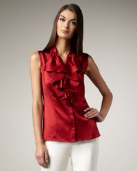 Lafayette 148 New York | Red Briella Ruffled Satin Blouse | Lyst