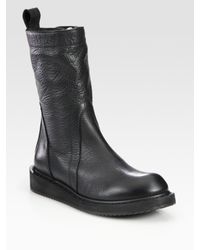 Rick Owens | Black Pebbled Leather Mid-calf Boots | Lyst