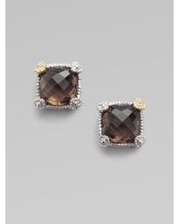 Judith Ripka | Metallic Smokey Quartz & Sterling Sterling Small Cushion Stud Earrings | Lyst