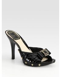 Dior | Black Cannage Studded Quilted Patent Leather Clogs | Lyst