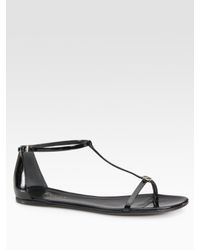 Gucci | Black Vernice Patent Leather T-strap Logo Sandals | Lyst