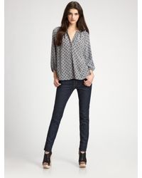 Joie | Green Addie Printed Silk Blouse | Lyst