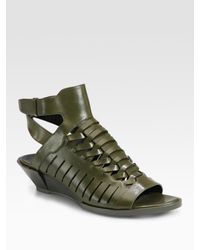 Alexander Wang | Green Nika Hirachi Leather Wedge Sandals | Lyst